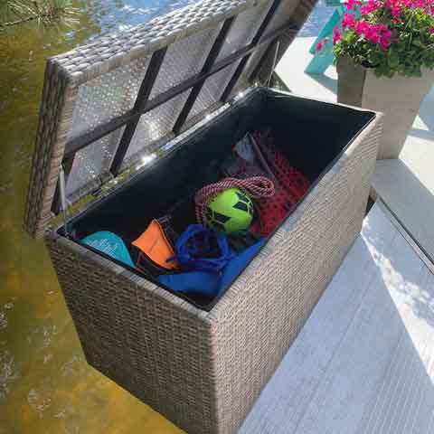 Sunset Woven Off Dock Storage Box_Open_Great Blue Dock Furniture
